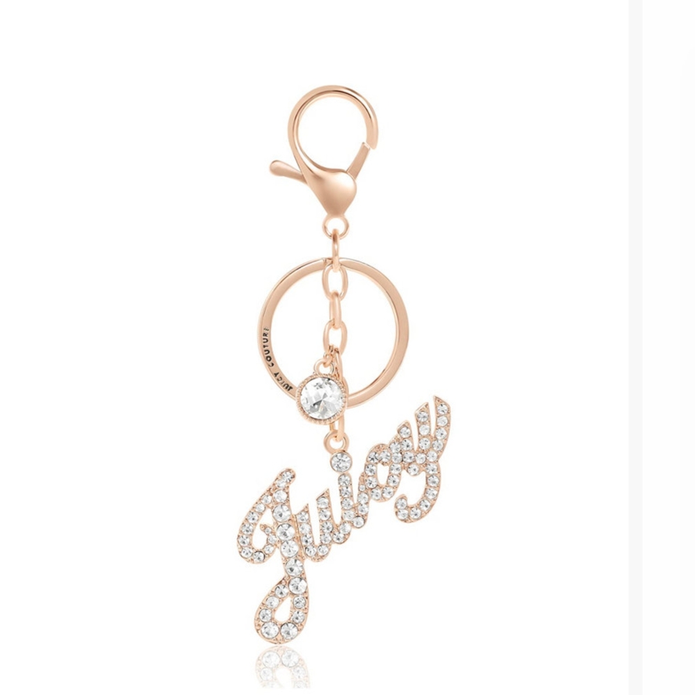 NWT JUICY COUTURE Script "Juicy" Pave Crystal/Gold Keychain